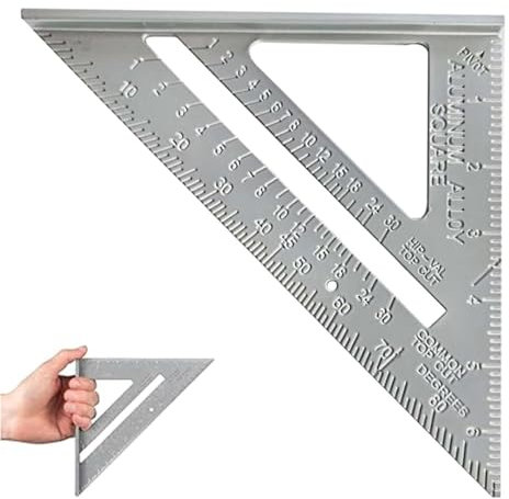 Square Carpentry Set, 7Inch Rafter Metal Squares Roofing Set Square Tool for Measuring Angles Windowworker's L-Shaped Scribing Triangular Squares Ruler Angle Mitre and Fiber Groove (Silver)