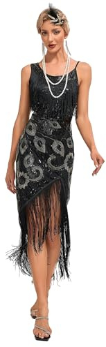 Viloree Femmes Années 1920 Robe Flapper Robe à Franges Paillettes Robe de Danse Scintillante Costume de Festival Noir S