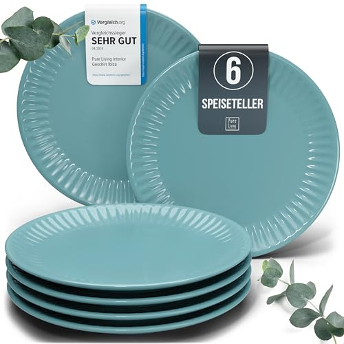 Steingut Teller Groß 6 Personen Hygge TESTSIEGER, Traumhaftes Skandinavisches Steingut Speiseteller Set, Stylisches Essteller Set, Pure Living in Petrol