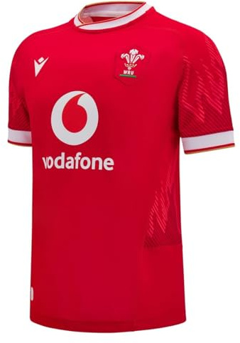 Macron Wales Welsh Rugby Union 2024/25 vuxna hem rugbytröja, röd, normal passform, Röd, XXL