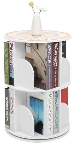 MINRS Drehbares Bücherregal Standregal 360-Grad-Display Drehbares Schuhregal Büroregal mit 2 Ebenen für Wohnzimmer Schlafzimmer Büro Kinderzimmer Weiß