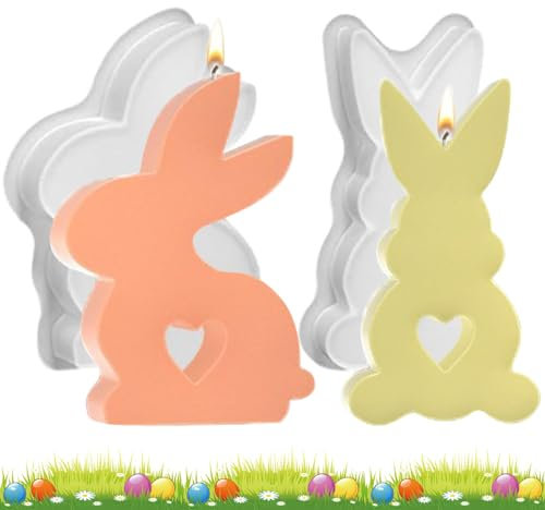 Stampo Coniglio Pasquale, 2 Pezzi Stampo Coniglio Silicone, 3D Stampi in Silicone per Candele Artigianato Fai Da Te per Saponi, Torte, Cioccolatini, Decorazioni per Festeggiamenti