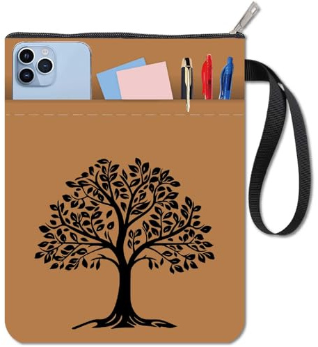 craspire Housse de Livre en Forme d'arbre Protection de Livre Marron pour Livres de Poche Tissu Lavable avec Fermeture Éclair et Pochette Supplémentaire pour Les Amoureux des Livres Cadeaux