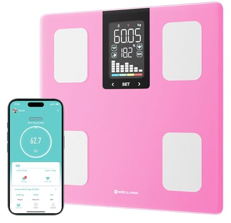 FITDAYS Smart Body Fat Scale, Bluetooth Composition Analyzer, 400lbs (Pink, 11/280mm)