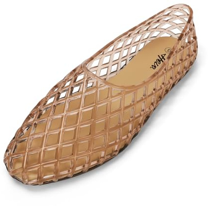 HEVA - Sandali da donna in Jelly Mesh, piatti e traspiranti, a rete trasparente, vuoti, scarpe estive da spiaggia, jellies, sandali da balletto, beige., 39 EU