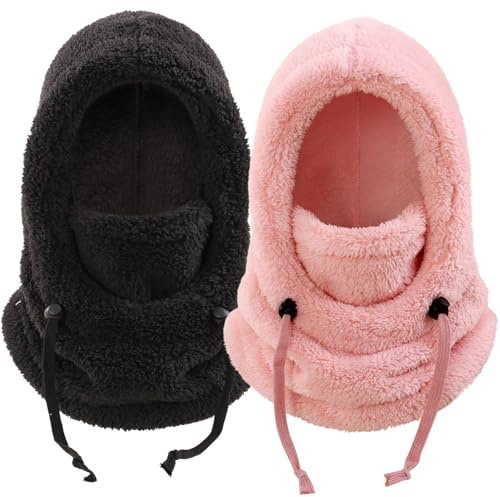 Kids Winter Fleece Hats Balaclava Warm Ski Face Mask Windproof Adjustable Full Face Cover Neck Warmer for Toddler Boys Girls (US, Age, 3 Years, 10 Years, Black+Pink)