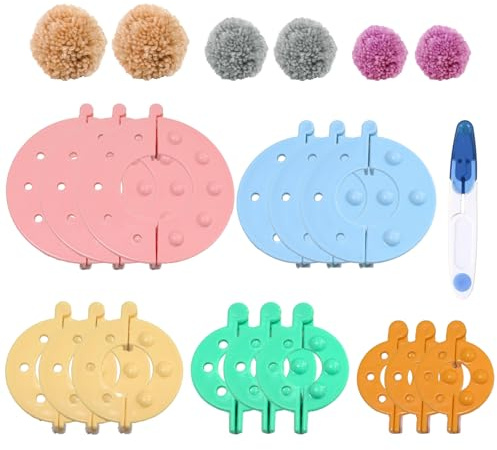 Rbleote 15 Pièces Appareils À Pompons 4 Tailles 5 Couleurs Outils Réutilisables Pour Fabriquer Soi-Même Des Pompons Adaptés À L'artisanat Aux Chapeaux Aux Peluches Et Aux Décorations