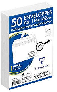 Clairefontaine 9976C - Packung mit 50 Umschlägen weiß C6-114x162mm, vertraulich, selbstklebend, 90g, 1 Pack