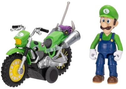 Action figure di Luigi con moto del film Super Mario Galaxy, alta 6,35 cm, con licenza ufficiale Jakks Pacific, 9 punti di articolazione, design dettagliato, carica e via!