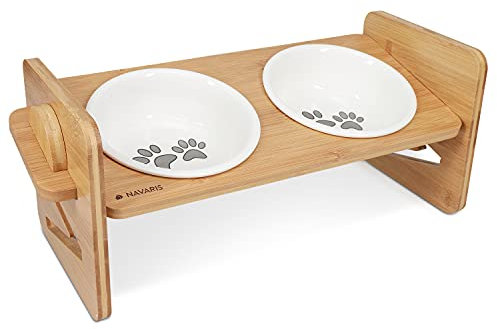 Navaris Futterstation für Katzen und kleine Hunde - 2er Futternapf Set - Keramik Fressnapf Hundenapf Katzennapf - Napf Ständer - höhenverstellbar