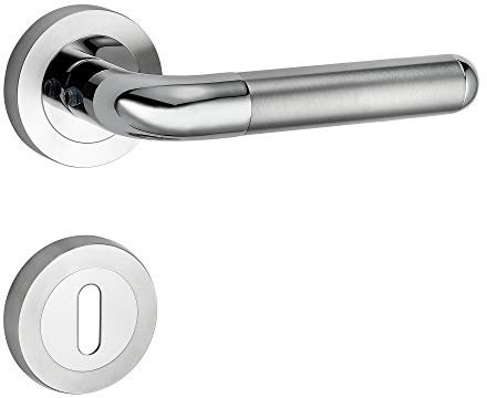 ck-türbeschläge Design Drückergarnitur Angel | Schnellmontage Schraubrosettenoptik | Festdrehbare Lagerung | Edelstahl matt/Edelstahl poliert (Buntbart (BB))