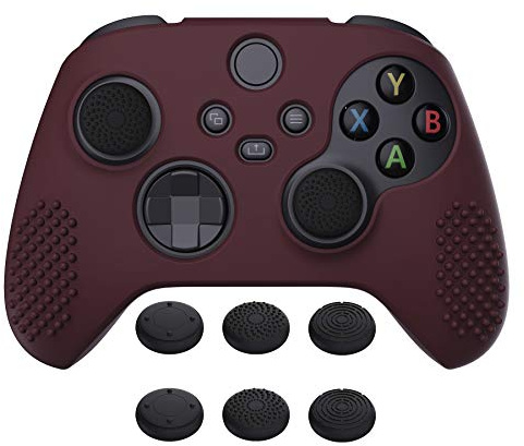 eXtremeRate PlayVital Funda de Silicona para Xbox Series X/S, Carcasa Antideslizante con 6 Thumb Grips, Protector Ergonómico, Accesorios para Xbox Series X/S - 3D Tachonado (Rojo Vino)