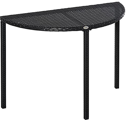Outsunny Table de Jardin Demi Cercle Demi Lune 100L x 50l x 74H cm Noir | Table de Balcon, Résine Tressée 4 Fils Imitation Rotin