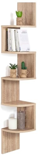 IDMarket - Etagère Murale d'angle ISA 5 Niveaux façon hêtre