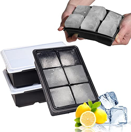 LessMo 3 Stycken XXL-Isbitsformar, 18-Vägs Isbitsskal i Silikon med Lock, Stora Isbitar 4,8 cm, Stapelbara och Diskmaskinssäkra Silikonisbitar, BPA-fri för öl Cocktails Whisky
