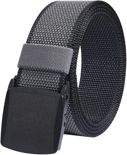 LionVII Mens Casual Belts Web, 2 Colors in 1 Reversible Canvas Strap with YKK Plastic Buckle, Adjustable Trim to Fit 28-49 Waist (Black and Grey)
