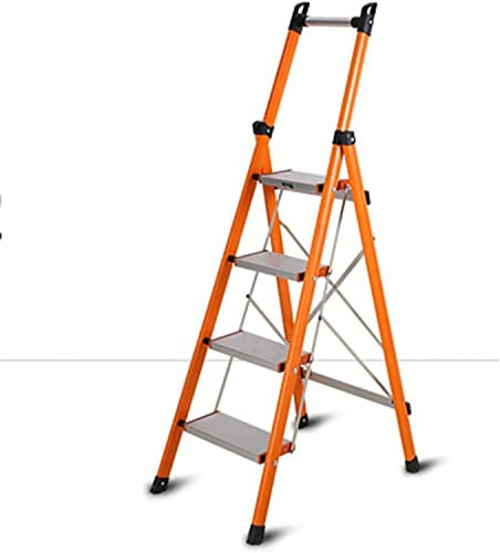 LEAYAN Tritthocker Trittleiterhocker Vierstufige Konstruktionsleiter, FRP-Isolierleiter Elektrische Energietechnikleiter Sichere einseitige Trittleiter Orange Klappleiterhocker (51 * 70 * 142 cm)