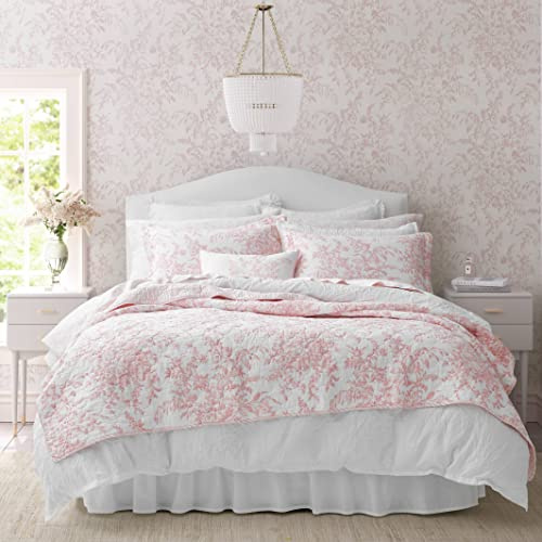 Laura Ashley Ropa de Cama Reversible de algodón con Fundas a Juego, decoración Ligera para el hogar para Todas Las Estaciones, Color Rosa Bedford, tamaño King
