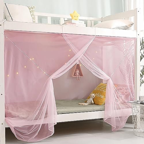 Eimilaly 8 Corner Bed Canopy Curtains for Girls Boys Bed Decor, Bed Canopy for Dormitory, Loft Bed, 1-1.8M Bed or Outdoor Camping, Suit for 1.8M Bed/Single Door Pink