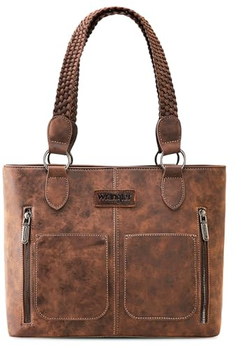 Wrangler Tote Bag for Women Multi Pockets shoulder bag western purse Medium leather like Handbags with Woven Top-Handle WG78-G8317CF