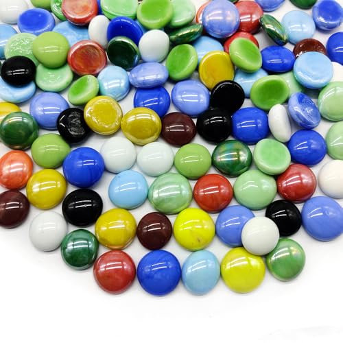 Ocefeiyue 2 LB Colored Flat Glass Marbles Gems Pebbles Stones for Vase Filler,Table Scatters, Arts,Floral Arrangement,Fish Tank,Crafts Mosaic,Garden Ball,Approx 180-200 PCS,Mixed Colors