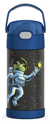 THERMOS FUNTAINER Water Bottle with Straw - 12 Ounce - Kids Stainless Steel Vacuum Insulated Water Bottle with Lid, Space Frog