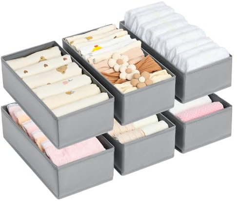DIMJ Foldable Sock Drawer Organiser - 6 Pack Wardrobe Storage Organiser,Breathable Drawer Divider for Socks,Bra,Tights,Underwear,Baby Clothes,Non-Woven Fabric and CardBoard, Easy to Clean,Space-Saving