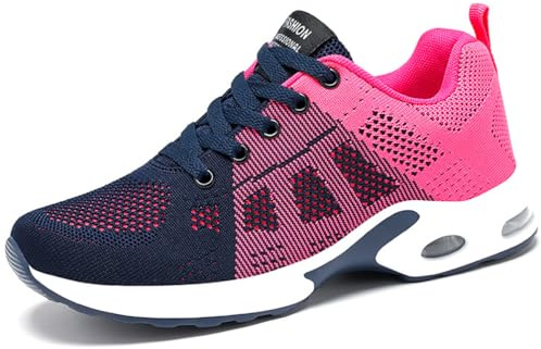WOWEI Löparskor dam träningsskor promenadskor lätta luftkudde atletiska sneakers andningsbara nät tennisskor halkfria utomhus gym jogging sportskor, Lauf T8, 38 EU