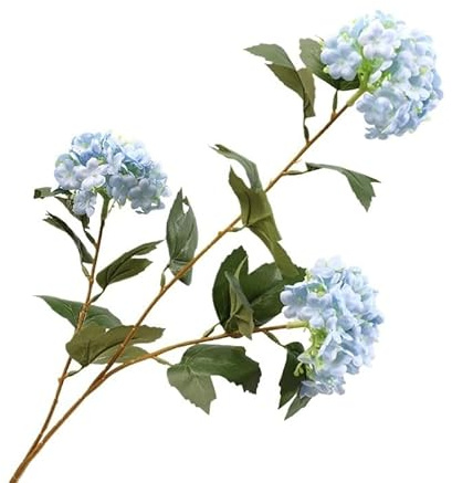 HXSCOO 3-Kopf-Hortensien aus Holz, künstliche Blume, Schneeball-Hortensien, künstliche Blume, Hochzeitsdekoration, Blumenwind, Heimdekoration, künstliche Blume(Blue)