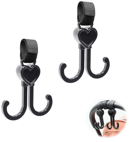 Kinderwagen Haken, 2 Stück Herzform Klettverschluss Haken Kinderwagen, 360° Drehbar Kinderwagenhaken, Für Wickeltasche, Handtaschen, Hängesäcke, Rucksäcke, Geldbörsen. Kinderwagen Zubehör,Universelle