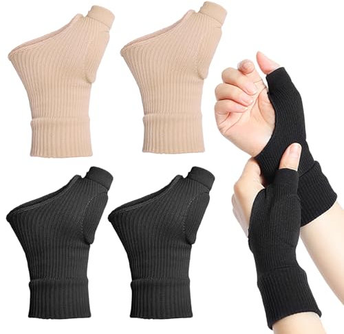 Laralily 2 Paar Daumensattelgelenk Bandage,Daumenorthese Rechts,Arthritis Handschuhe,Fingerloser Handschuh mit Gel,Daumenbandage Rechts,Geeignet für Damen-und Herrensportarten (Hautfarbe,Schwarz)