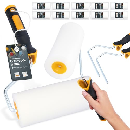 10x Rodillo Espuma 18 cm Repuesto Versátil Pintura Barniz Tinte Laca Agua Disolventes 2x Mango Soporte Perfecto Trabajos Renovación Casa Uso Profesional
