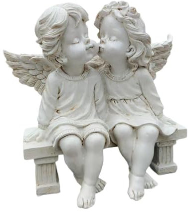 Sharplace Statue de Couple d'anges, Sculpture de, Cadeau pour Salon, Bureau, Figurine en résine, Aile d'ange, Ornement pour Bar, cheminée, Blanc