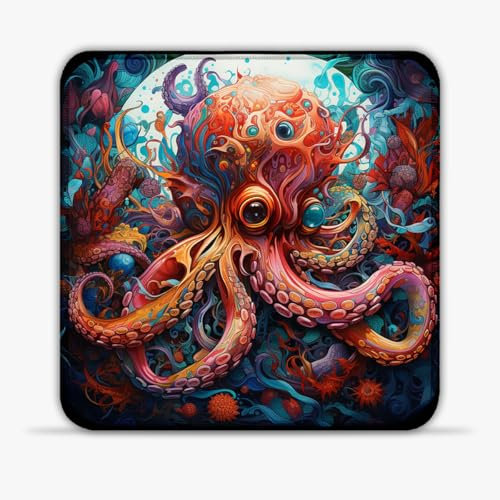 Gaming Mouse Pad Art Octopus Portable (8-inch SU Fabric Mouse Pad Stitched Edges Non-Slip Base 360° Smooth Tracking for Esports, Compact for Travel Gaming Setup