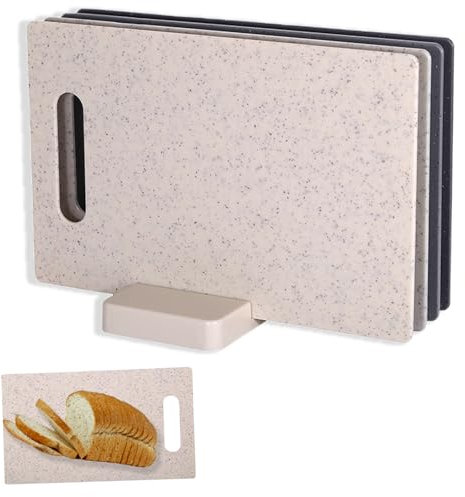 Schneidebrett Kunststoff, Mehrfarbiges Küchenschneidebrett, 4 Stück Rock Appearance Schneidebrett, 28 x 18cm Geeignet für Brot Gemüse und Fleisch, Schneidebrett Set mit Ständer