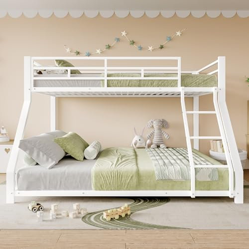 Jaxenor Etagenbett 90×200cm 140×200cm, Etagenbett Kinder mit Sicherheitsgeländer, Eisenbett mit Stufe, En747 Zertifiziert, Ohne Matratze, Metall, Weiß