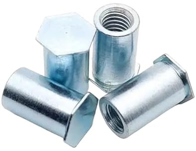 NKCVEZBW Compatibile con 10 Pezzi M6 Press Rivet Dadi Foro Cieco Dado Filettato Manicotto Esagonale Muff Perno Acciaio al Carbonio Placcato Blu Zinco Bianco 8,8 mm OD(M6x8.8mmx15mm)