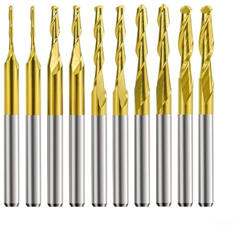 2 Flutes Ball Nose End Mills CNC Router Bits Set Carbide Milling Cutter Tools 3.175mm Shank for Metal Wood Acrylic Multi-Layer Boards 1-3.175mm
