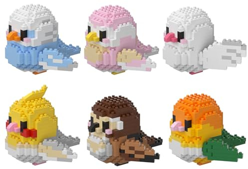 LULUFUN Lot de 6 blocs de construction pour oiseaux, perroquet, jouets éducatifs pour fêtes d'anniversaire, décoration pour la maison et le bureau, cadeau pour adultes et enfants (ensemble B de 6