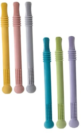 MUELODSIC 6 Pièces Bâtons de Dentition Creux Silicone pour Garçon Fille Jouets de Mastication Sûrs et Élastiques Aide Apaisante pour Gencives Sensibles des Couleur