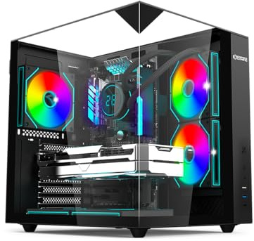 EMPIRE GAMING EC253 Cube ATX/mATX/ITX PC-chassi, panoramahölje – 3 förinstallerade ARGB-fläktar + styrenhet – 330 mm GPU – Ventirad 168 mm – Watercooling 240 mm – USB-C – svart