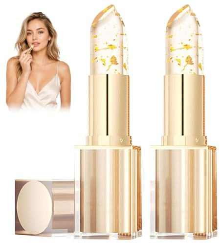 TRMPLX 2pc Rossetto per il cambiamento di temperatura, Gold Balsamo per labbra trasparente, Cura delle labbra, Rossetto impermeabile a lunga durata(I)