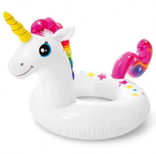 Uppblåsbar simring för vuxna, premium PVC, Ø 95 cm, bärkapacitet upp till 130 kg, för pool och strand (59221-Enhörning)