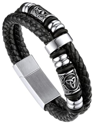 Ticome Mens Leather Bracelet, Viking Jewellery Black Braided Rope Wristband