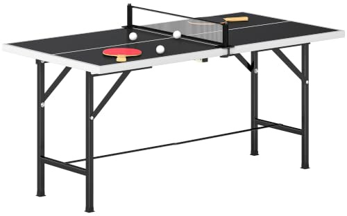 SPORTNOW Mini Table de Ping-Pong 152x76cm Pliable Intérieur Extérieur Noir | 2 Raquettes en Bois Massif, 3 Balles, Filet, Facile à Transporter, Stable, Résistant aux Intempéries