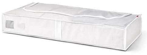 Rayen - Scatola d'immagazzinaggio di Biancheria e Coperte per Letto. Sacco di Tela per Biancheria con Lampo, graticola traspirabile, Pieghevole e Resistente. 45 x 103 x 16 cm. Bianco/Traslucido