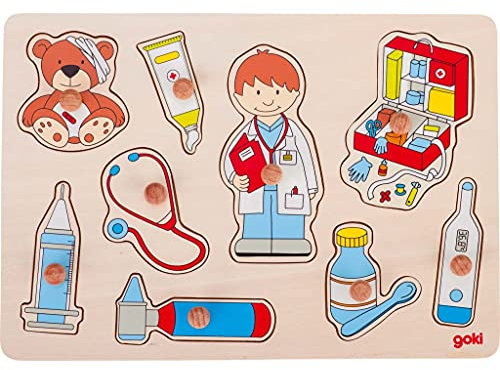 goki 57748 - Steckpuzzle Besuch beim Arzt aus Holz - 9 Teile