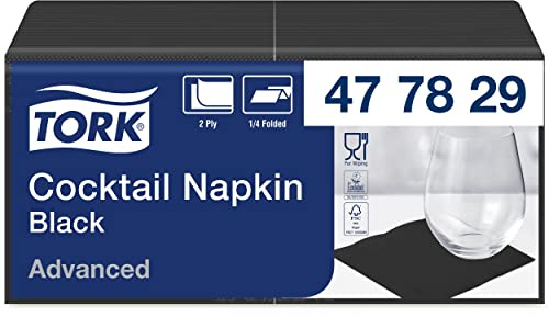 Tork 477829 Cocktailservietten Schwarz / Cocktail Serviette in Advanced Qualität mit 1/4 Faz/ 12 x 200 (2400) Servietten / 23,8 x 24 cm (B x L)