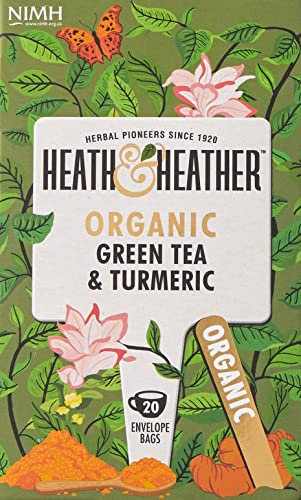 Heath & Heather Organic Green Tea & Turmeric 20 Envelope Bags, 40g