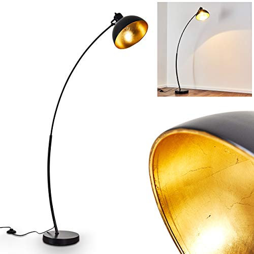 Parola Floor lamp, Vintage Floor lamp with lampshade in Gold/Black Made of Metal, E27 Socket, arc lamp in Retro Design, with Foot Switch on Cable, Without Bulbs